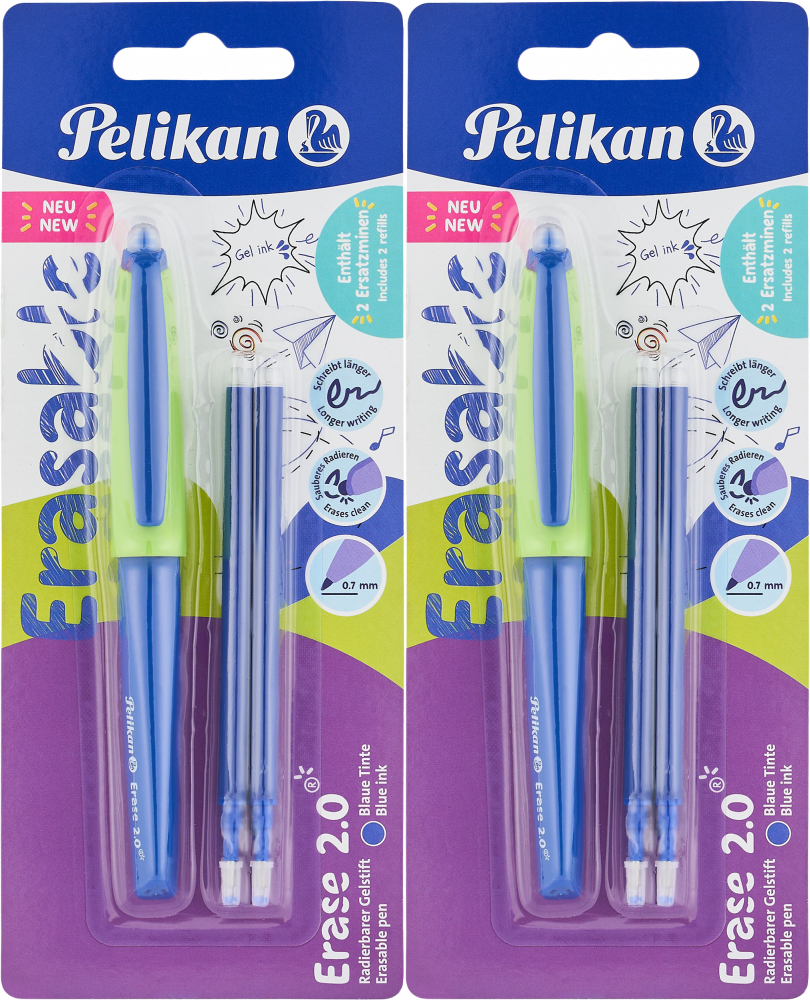 2x Długopis wymazywalny Pelikan Erase 2.0, niebieski + 2 wkłady