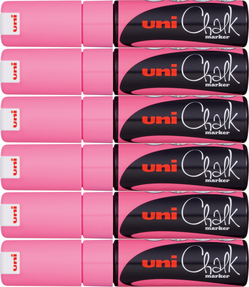 6x Marker kredowy Uni PWE-8K, ścięta, różowy