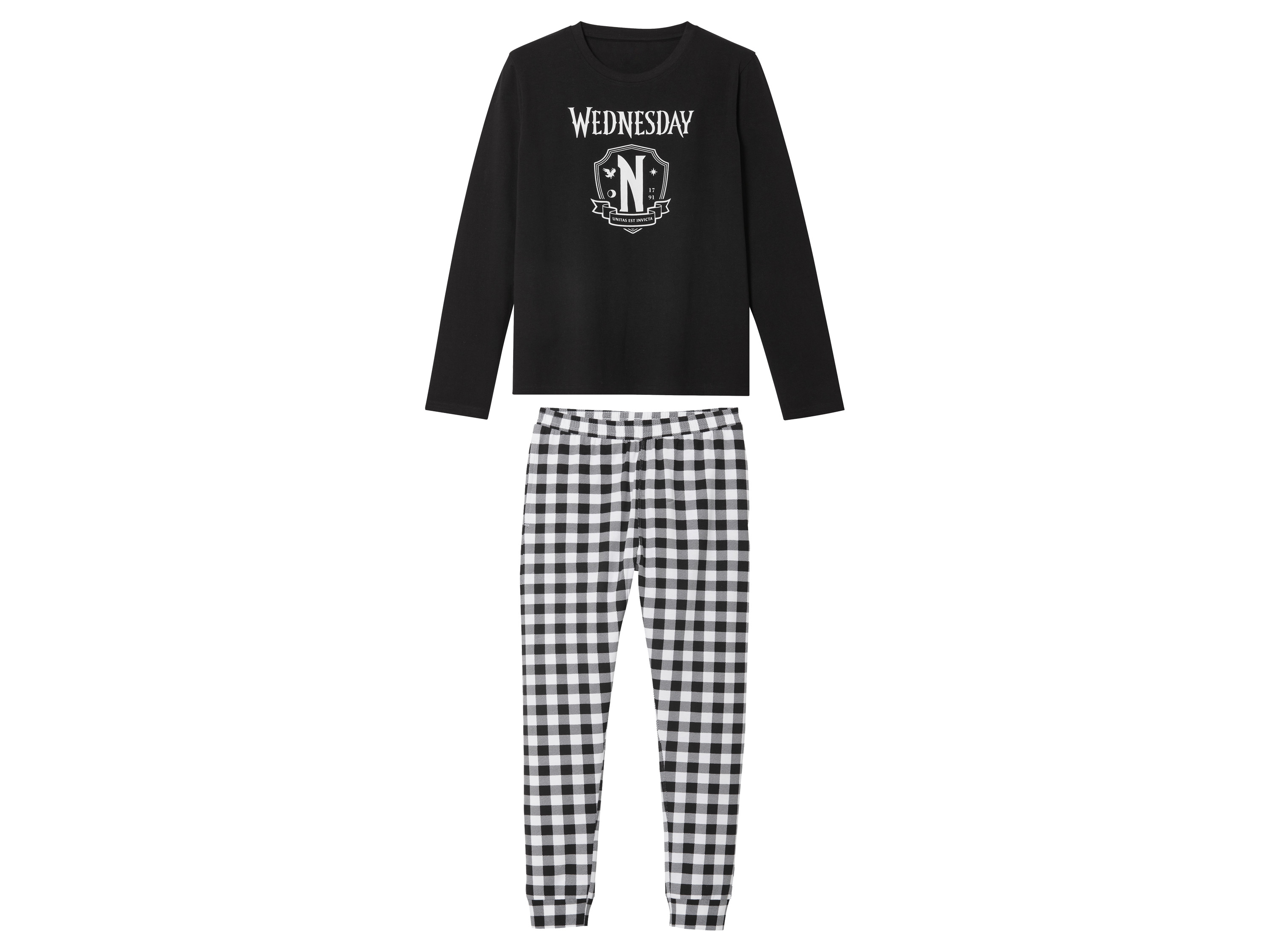 Piżama młodzieżowa z bawełny Czarny/biały, 146/152