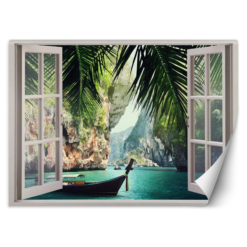 Fototapeta Feeby Widok z okna tropikalna plaża palmy 210x150 1 szt