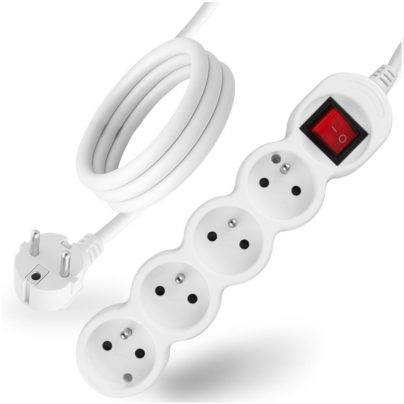 Przedłużacz Sieciowy Lumiled Kabel z Uziemieniem Listwa Zasilająca 4 Gniazda 3m Włącznik Biały Sznur 1 szt.