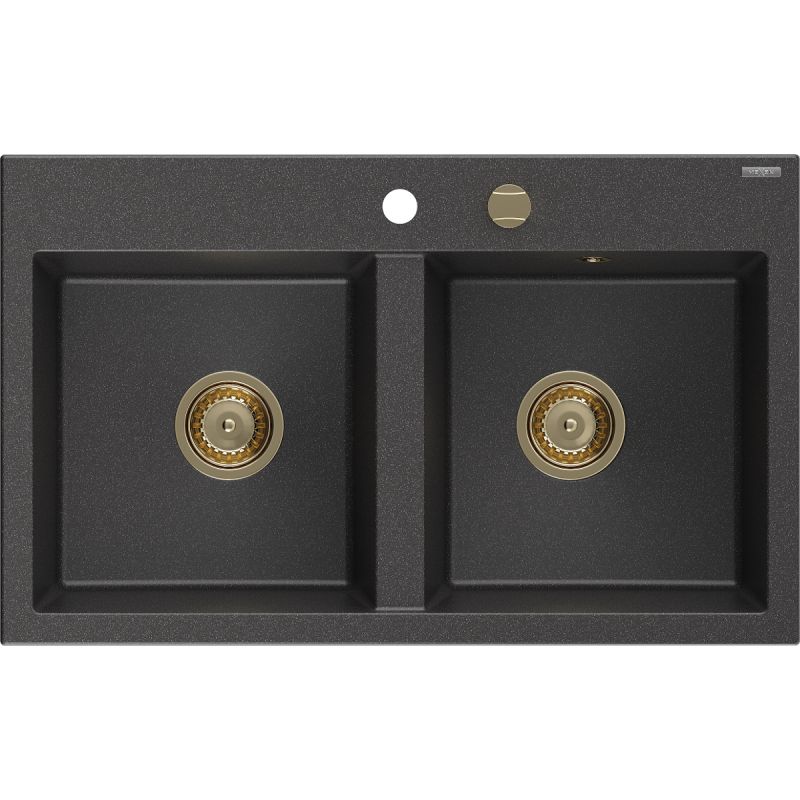 Zlewozmywak wpuszczany Mexen Hektor 2-komorowy czarny nakrapiany 800x490 mm - 6521802000-76 1 szt.