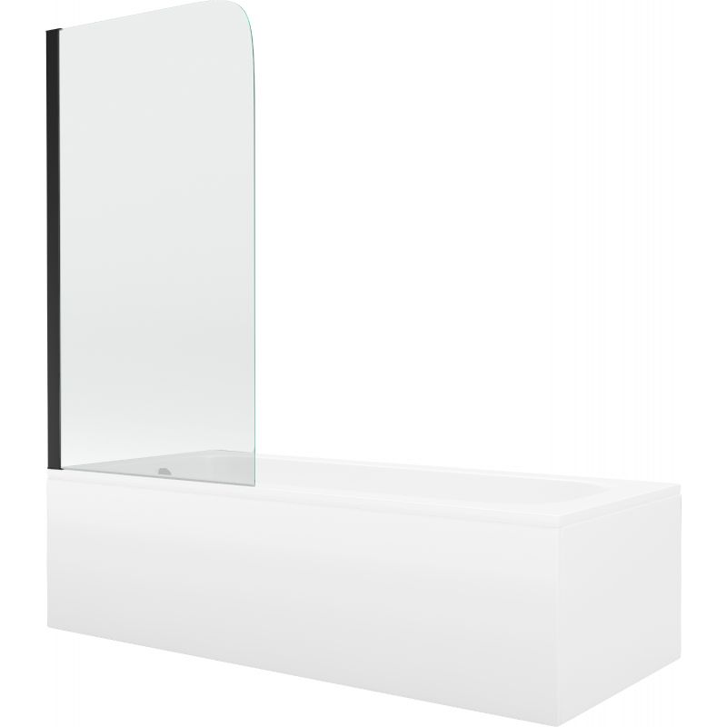 Wanna prostokątna Mexen Vega 160 x 70 cm z obudową i parawanem 1-skrzydłowym 70 cm transparent czarny 1 szt.