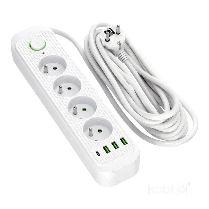 Przedłużacz 4gn+usb 5m biały 1szt.