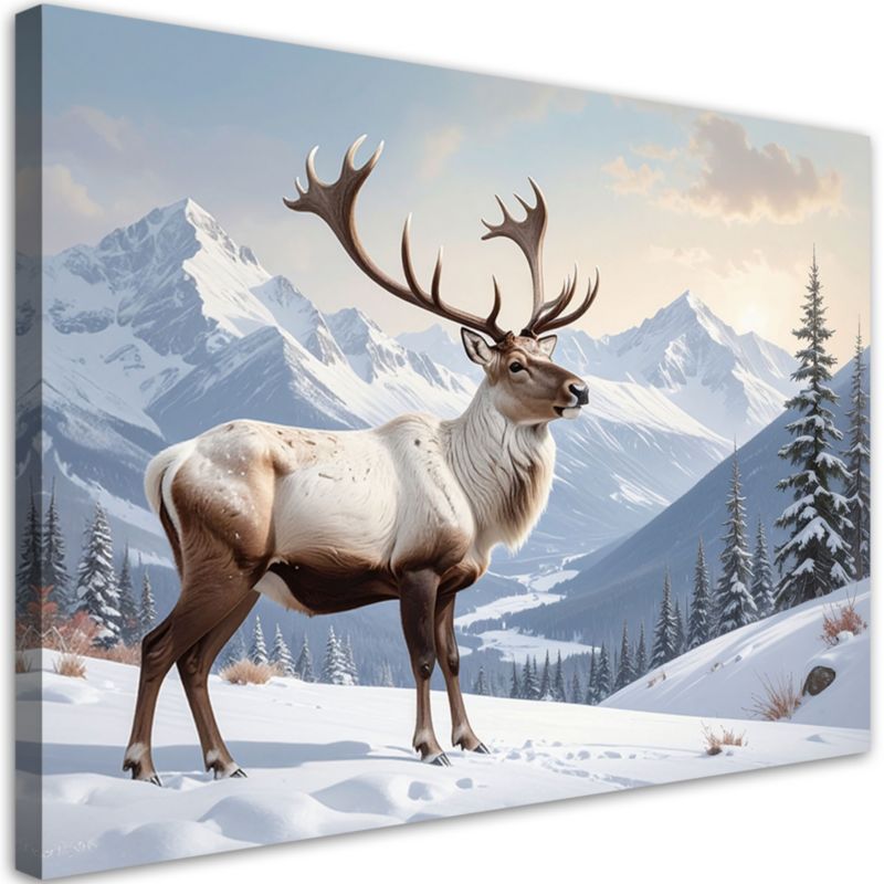 Obraz do salonu jadalni biura Feeby Renifer zima śnieg krajobraz górski 100x70cm 1szt
