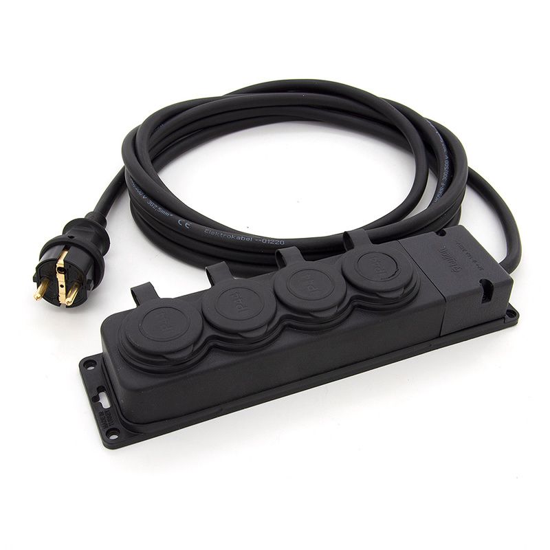 Przedłużacz ogrodowy gumowy ELS Elektrotechnika 2OW16104 4-gniazdowy 16A 230V IP44 H05RR-F 3x2,5mm2, czarny 10 m.