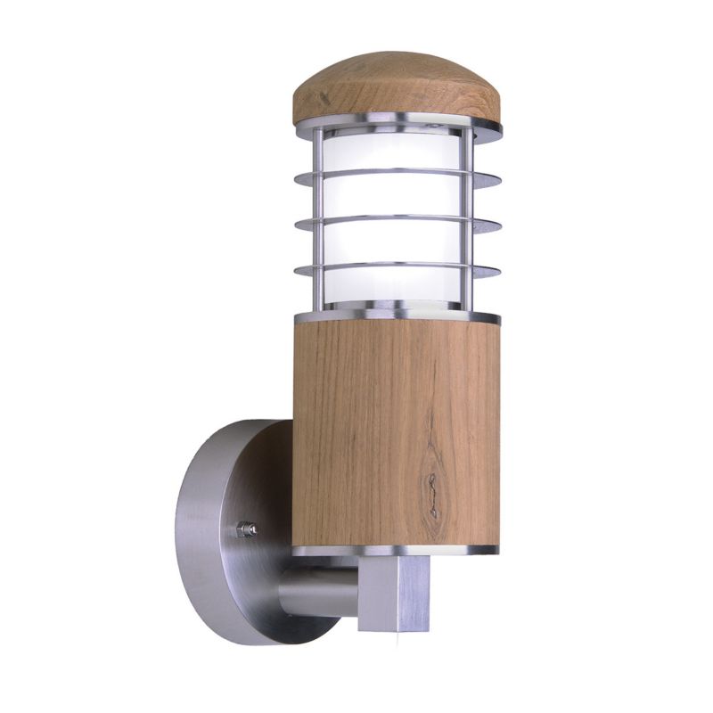 Kinkiet ścienny zewnętrzny Garden Zone Poole drewno tekowe-stal nierdzewna 1 x E27 x 40W IP44 wym: 28 x 10,2 x 14 cm - 1 szt.