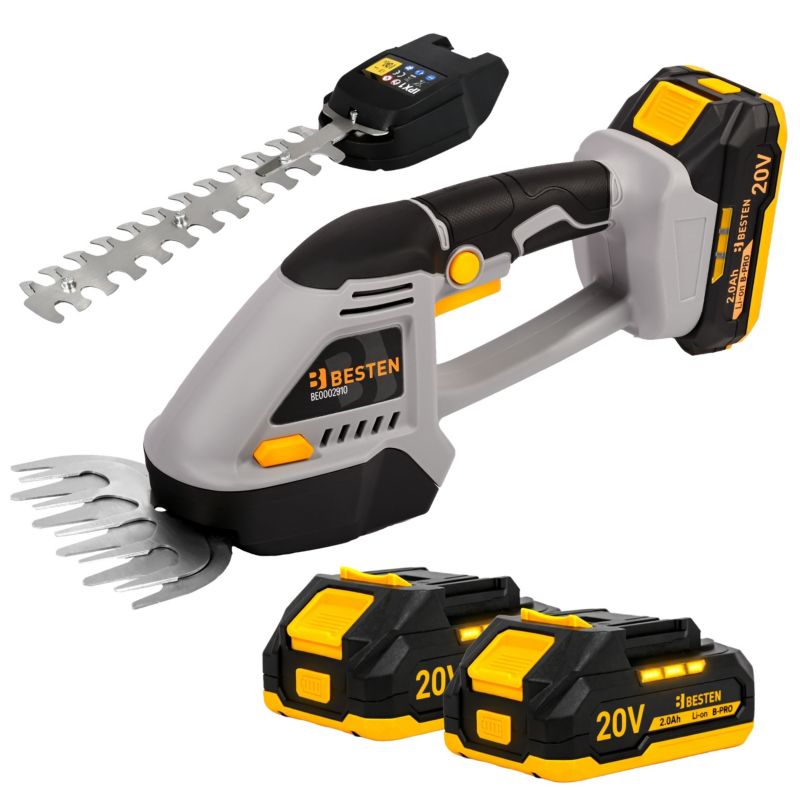 Nożyce ogrodowe akumulatorowe BESTEN BE0002910 2w1 do trawy i krzewów 20V 2x2.0Ah ostrze 130 mm / 180 mm 1 szt.