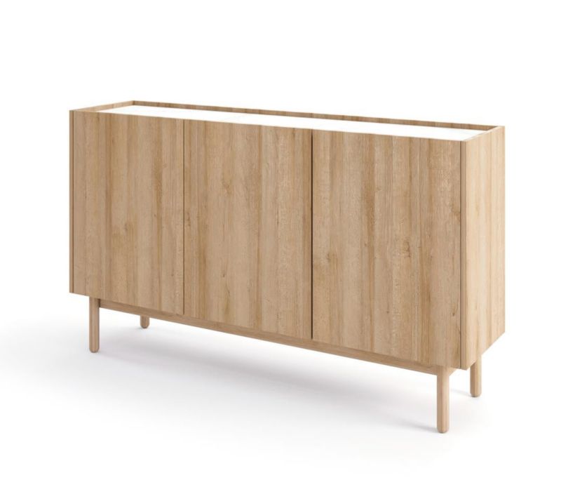 Komoda trzydrzwiowa Bettso Boho 144 cm szeroka dąb riviera marmur bianco 1szt.