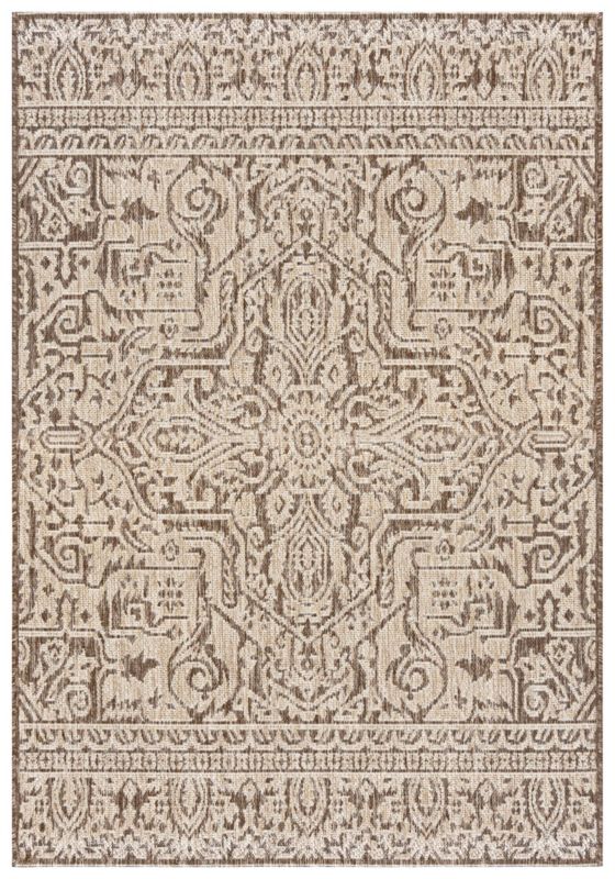 Dywan zewnętrzny/wewnętrzny etniczny Enna Arida Mazovia 200x300cm wodoodporny na balkon, taras, beżowy, brązowy, kremowy 1 szt.