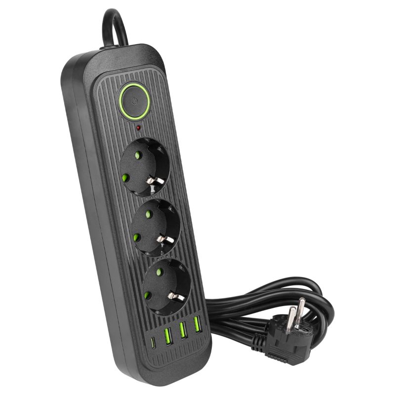 Przedłużacz MasterLED Modi 2m 3 gniazda 230V Schuko + 3xUSB-A 1xUSB-C czarny 1 szt.