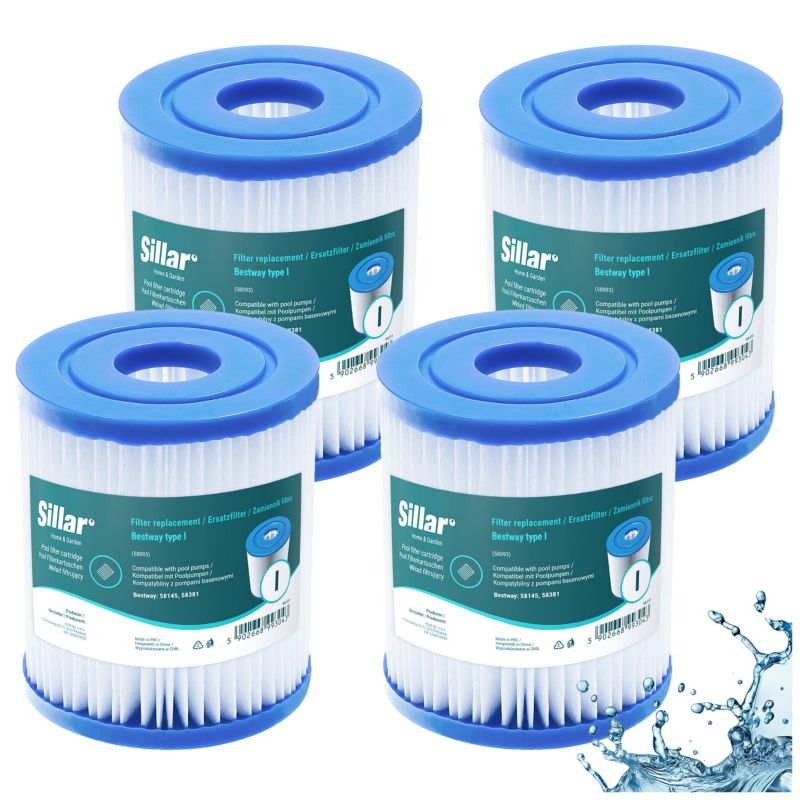 Filtry basenowe, Sillar, kartuszowe, do pompy filtrującej Bestway 58145 58381, zamiennik Bestway 58093, 4 szt.