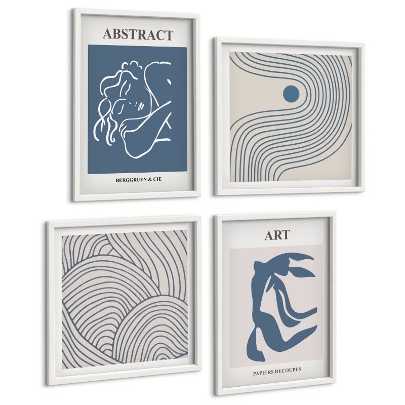 Galeria 4 Obrazów ArtPrintCave (2x50x50+2x40x60cm) Biała rama Abstrakcyjne linie fale plakat 1 kpl.