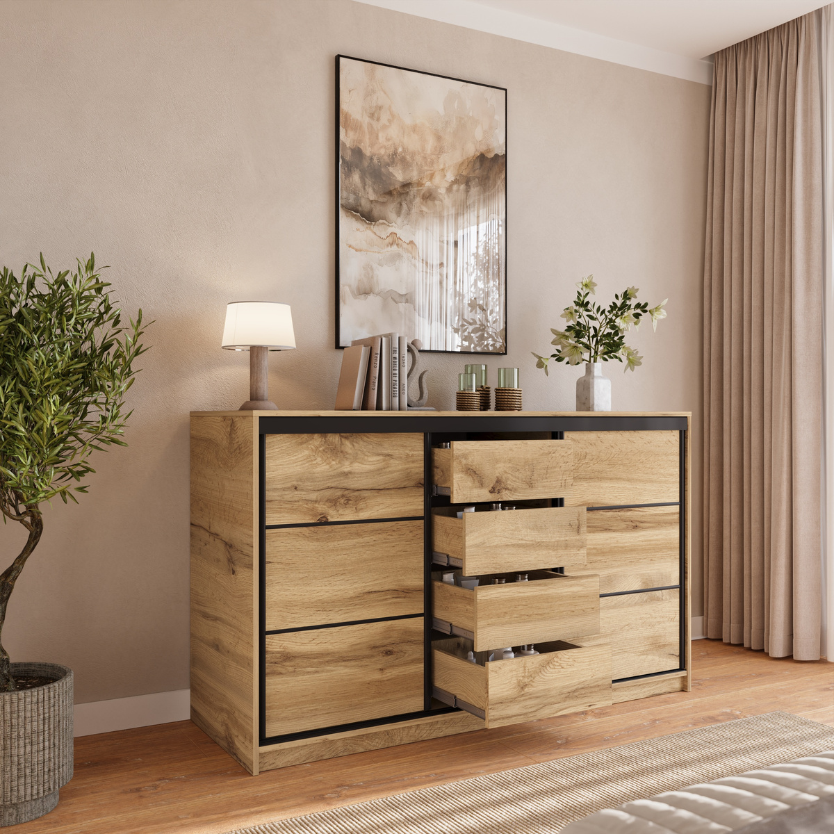 Loftowa komoda przesuwna 160 cm z szufladami LOFT
