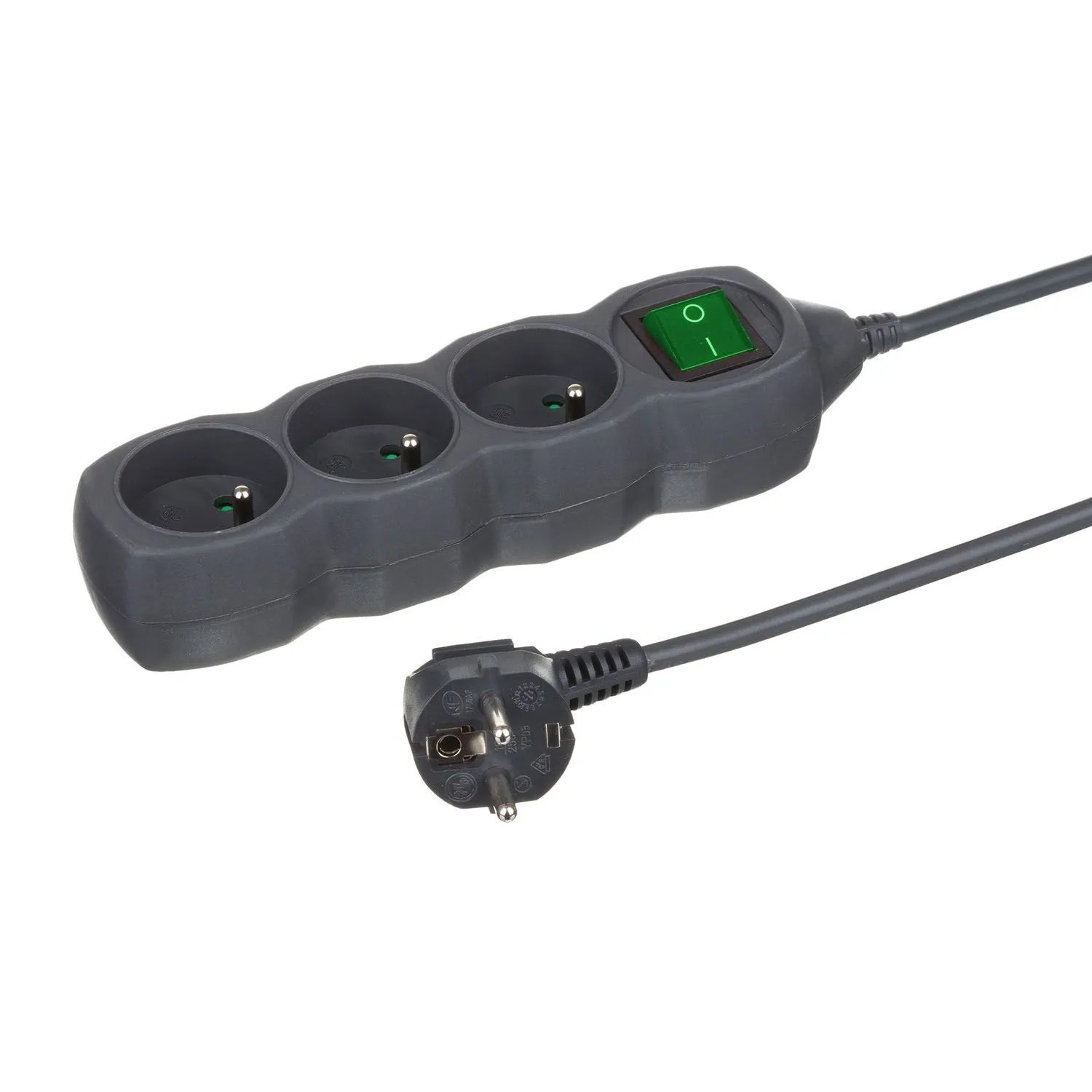 Düwi Przedłużacz listwowy 3-gniazdowy z włącznikiem 2P+Z 3x1,0mm2 grafit 5 m