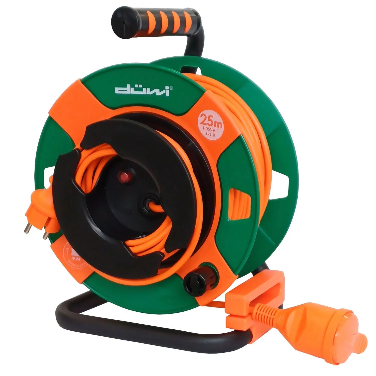Düwi Przedłużacz bębnowy 1-gniazdowy 2P+Z 2x1,0 mm2 zielono-pomarańczowy 22+3 m