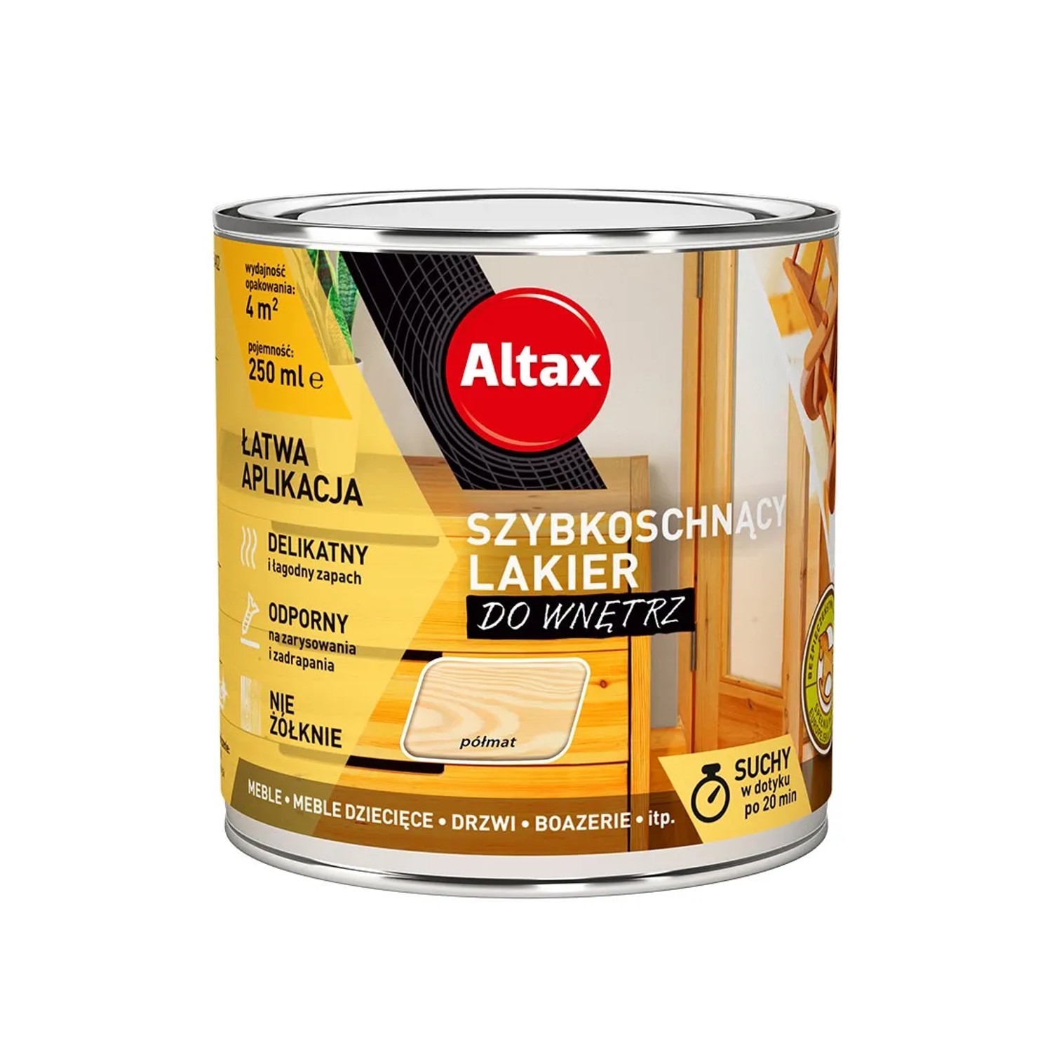 Altax Lakier szybkoschnący do drewna półmat - 0,25L