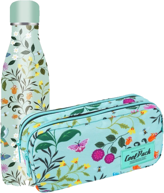 Zestaw: Piórnik saszetka + bidon na wodę CoolPack Drink&Go Cherry Tree