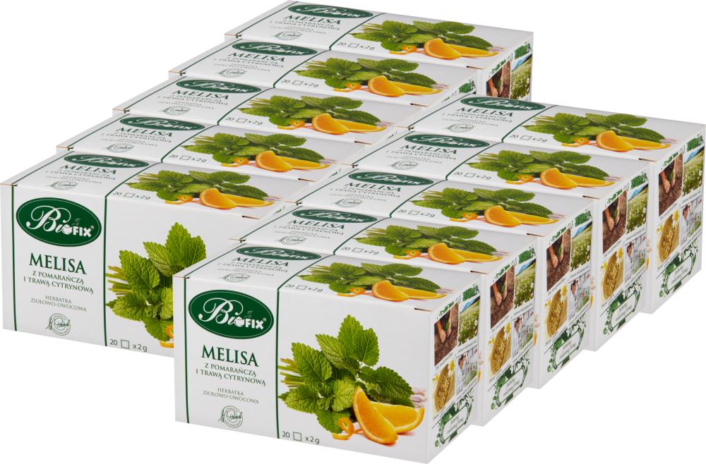 10x Herbata ziołowa w torebkach BiFix, melisa i pomarańcza, 20 sztuk x 2g