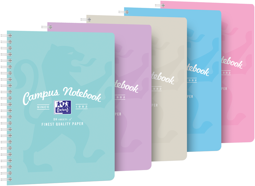 5x Kołonotatnik Oxford Campus Pastel, B5, w kratkę, 80 kartek, okładka kartonowa, mix kolorów pastelowych