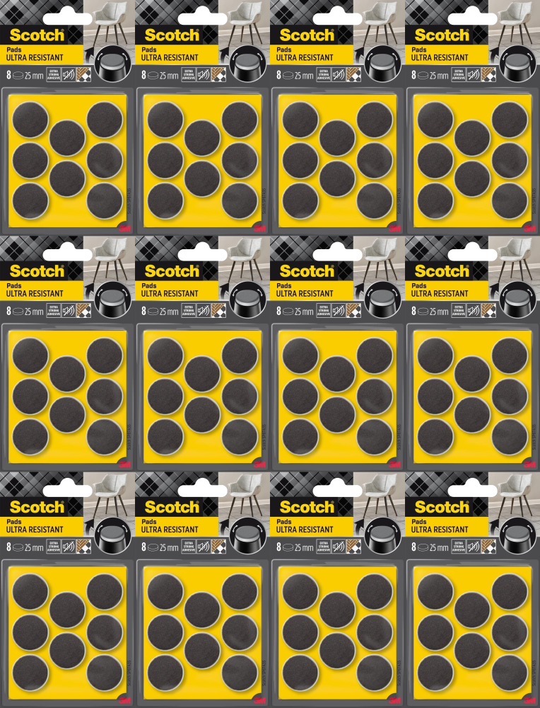 12x Podkładki filcowe Scotch, 25mm, 8 sztuk, szary