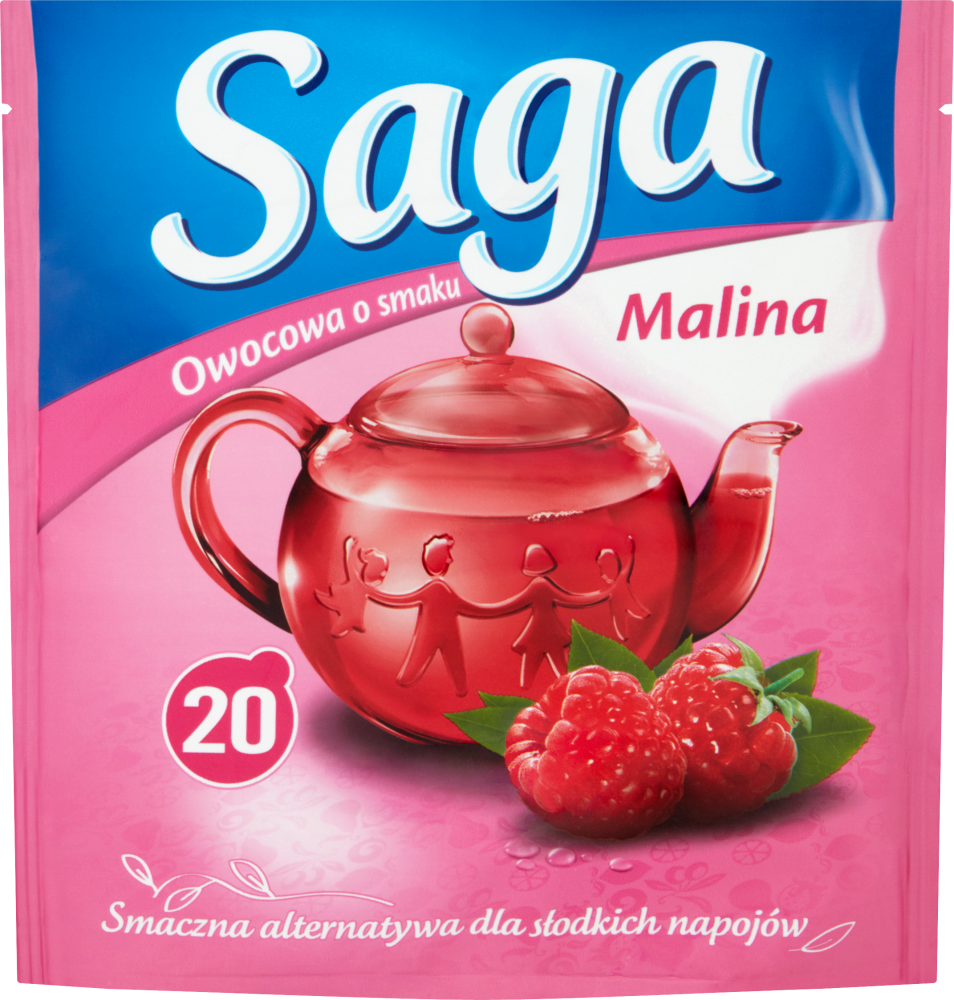 Herbata owocowa w torebkach Saga, malina, 20 sztuk x 1.7g