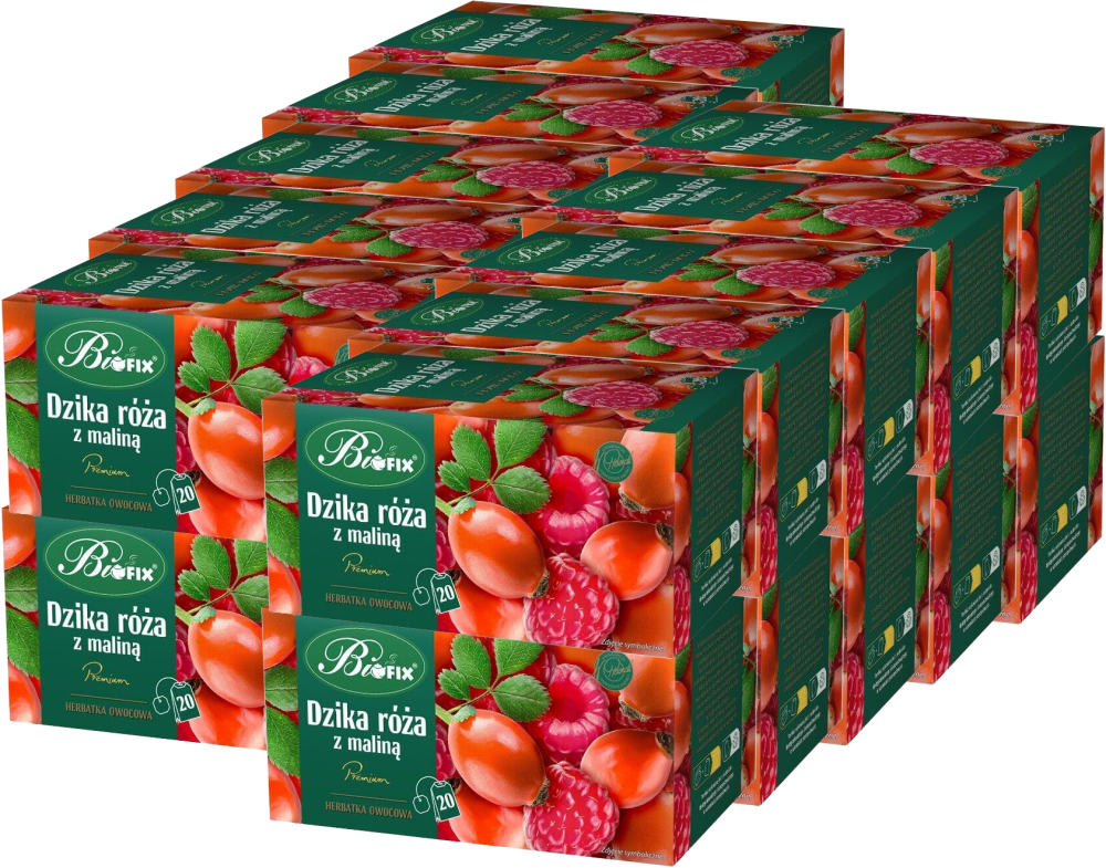 20x Herbata owocowa w kopertach BiFix Premium, dzika róża z maliną, 20 sztuk x 2g