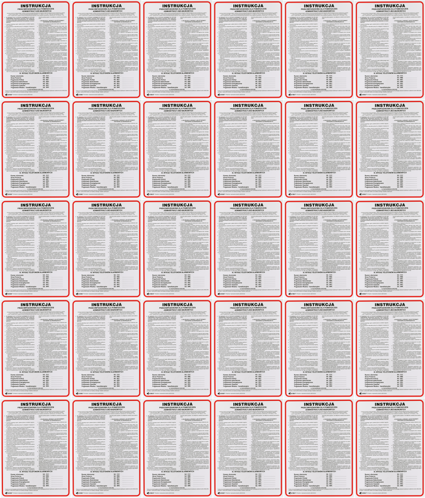 50x Tabliczka informacyjna Anro, "Instrukcja przeciwpożarowa dla pomieszczeń administracyjno-biurowych"