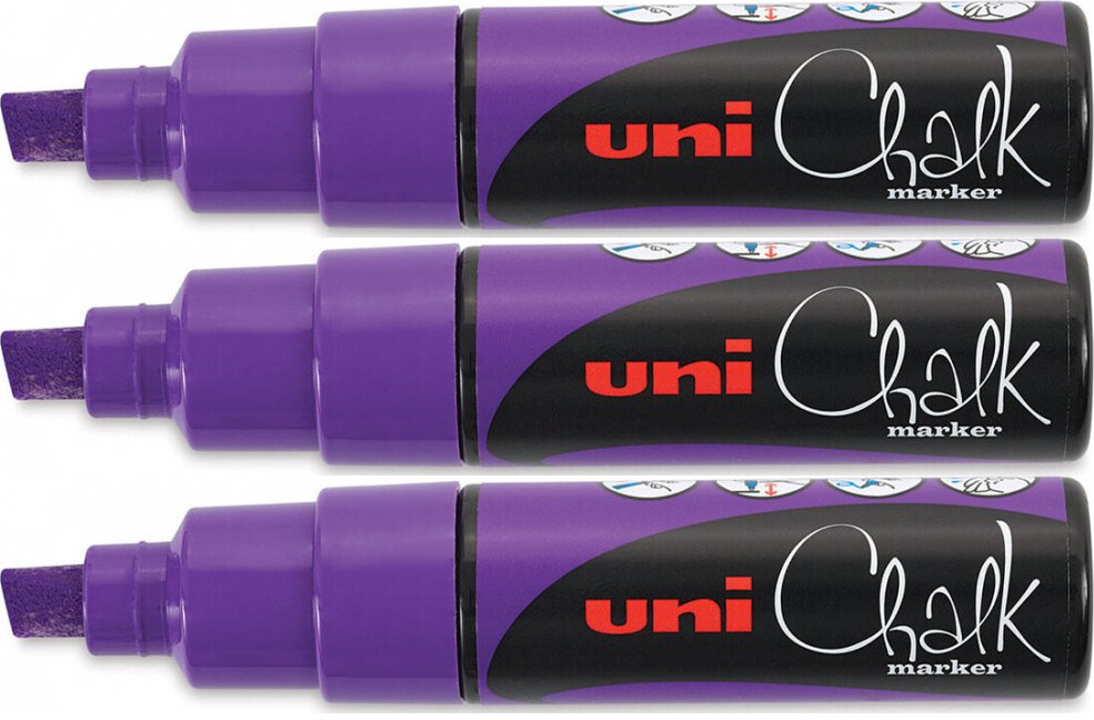 3x Marker kredowy Uni PWE-8K, ścięta, fioletowy