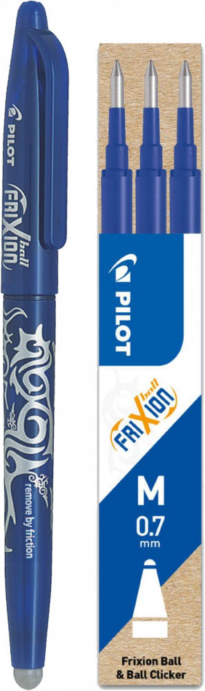 Zestaw pióro kulkowe wymazywalne Pilot, Frixion, 0.7mm, niebieski + 3 wkłady