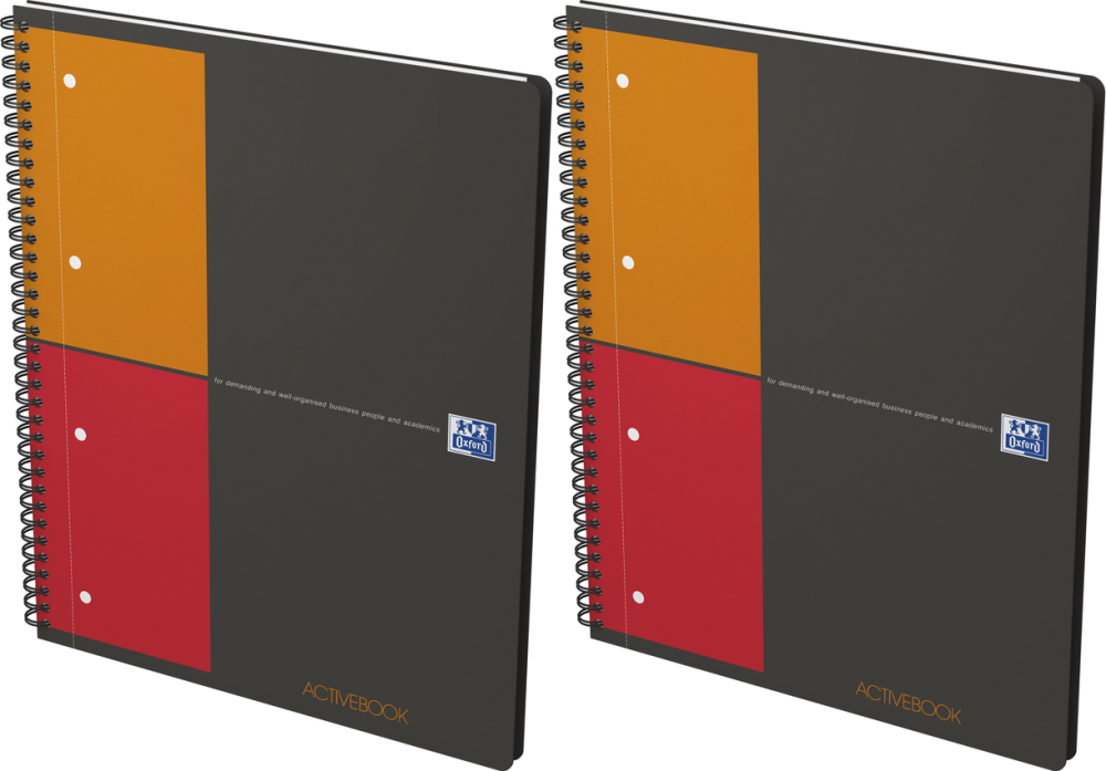 2x Kołonotatnik Oxford International ActiveBook, A4+, w kratkę, 80 kartek, okładka PP, szary