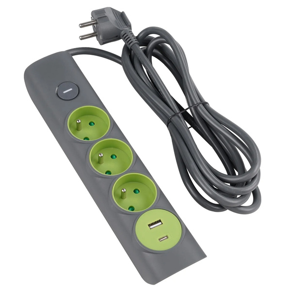Przedłużacz 3m 3 gniazda z uziemieniem, USB typ A i C z wyłącznikiem