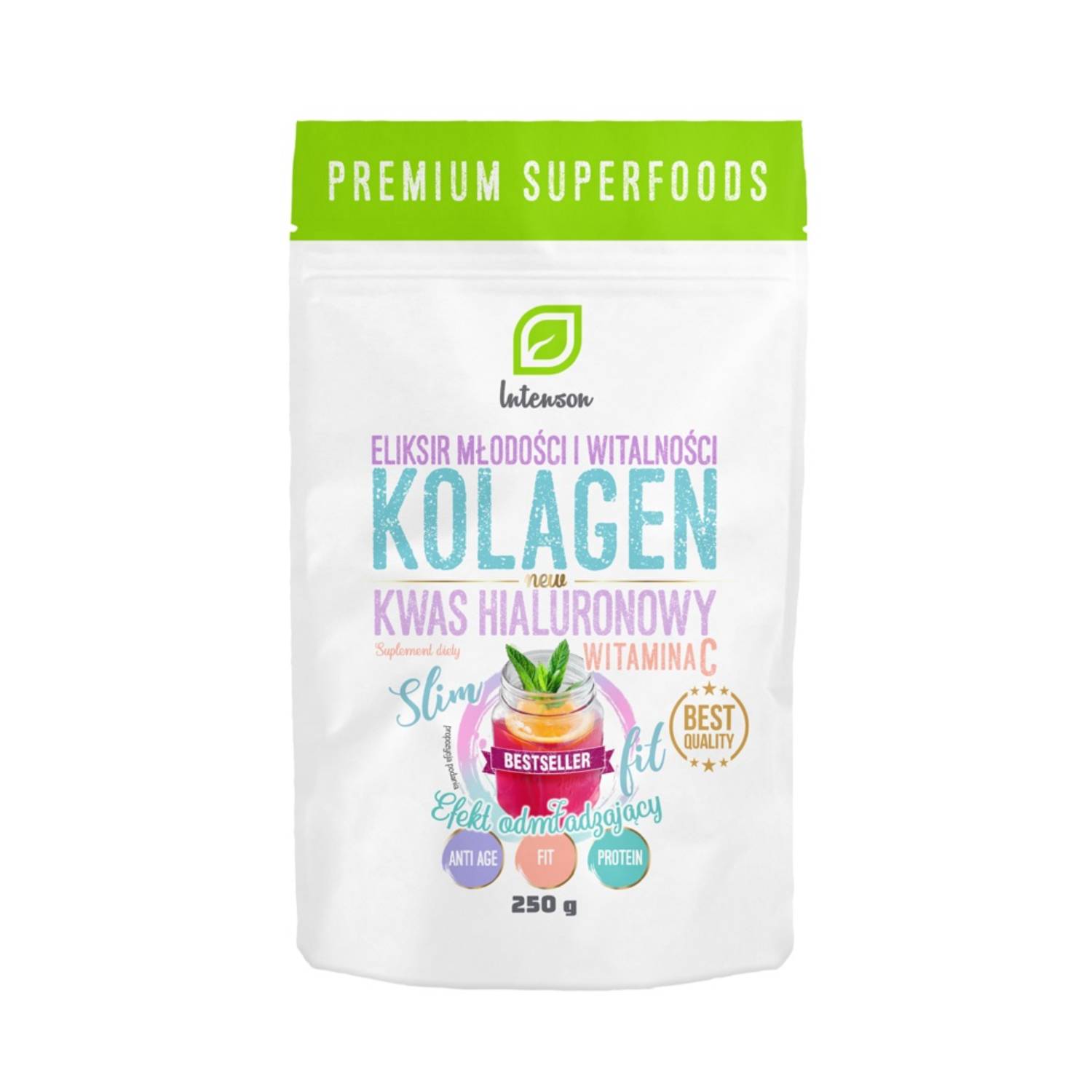 Intenson kolagen z witaminą c i kwasem hialuronowym, 250 g