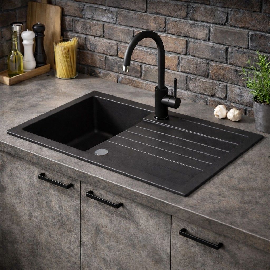 Ruvetti Tito Maxi zlewozmywak 77x44 cm z baterią i akcesoriami czarny LP_3200-TM7744BC_W - Wysyłka w 24h