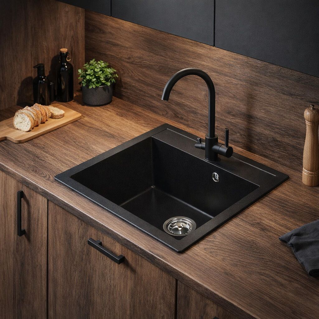 Ruvetti Ditto 60 zlewozmywak granitowy 56x51 cm czarny 3001D_BC60_W - Wysyłka w 24h