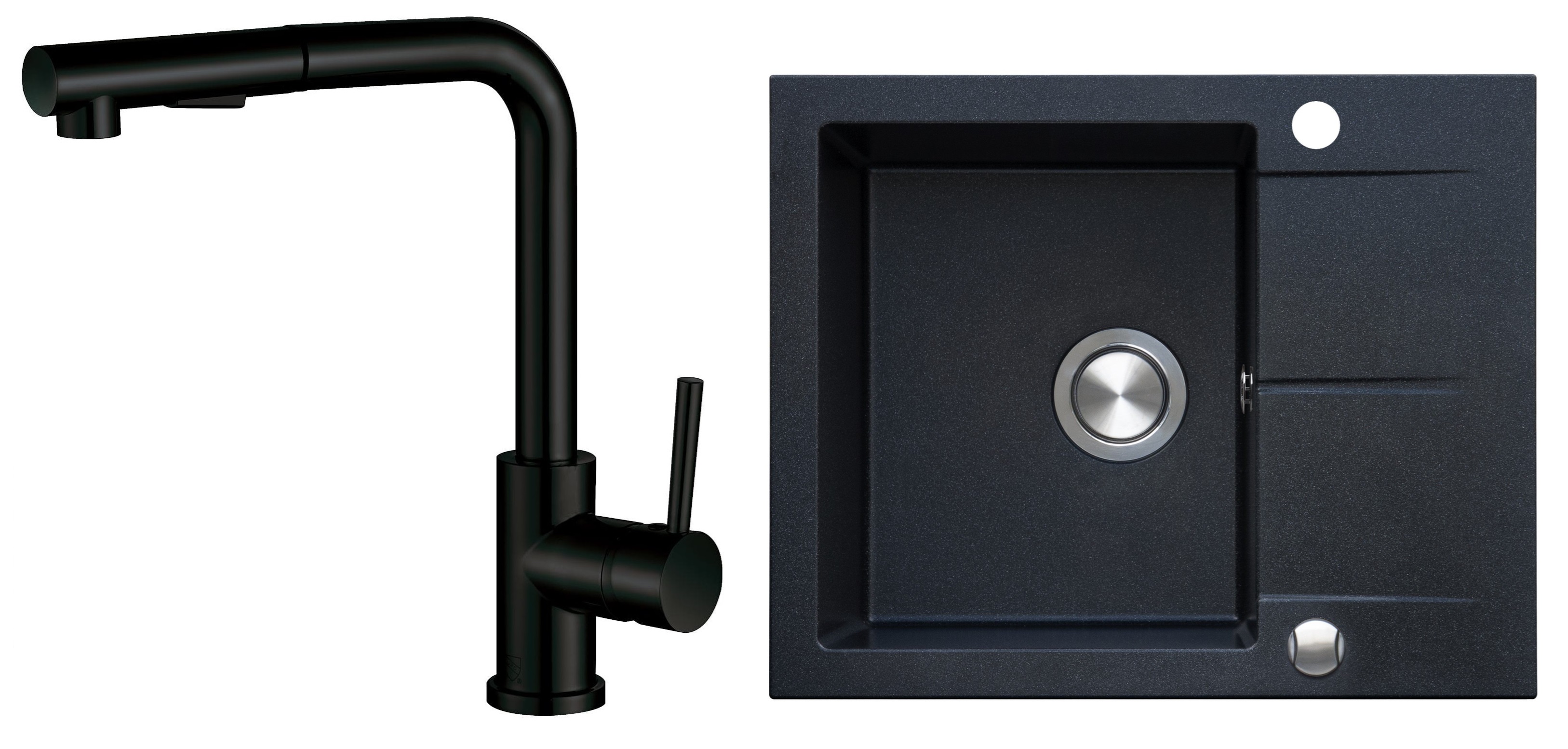 Berg Hobart zlewozmywak granitowy 59x50 cm z baterią kuchenną Porta onyx/czarny mat (BRQ1411A, 130231PH)