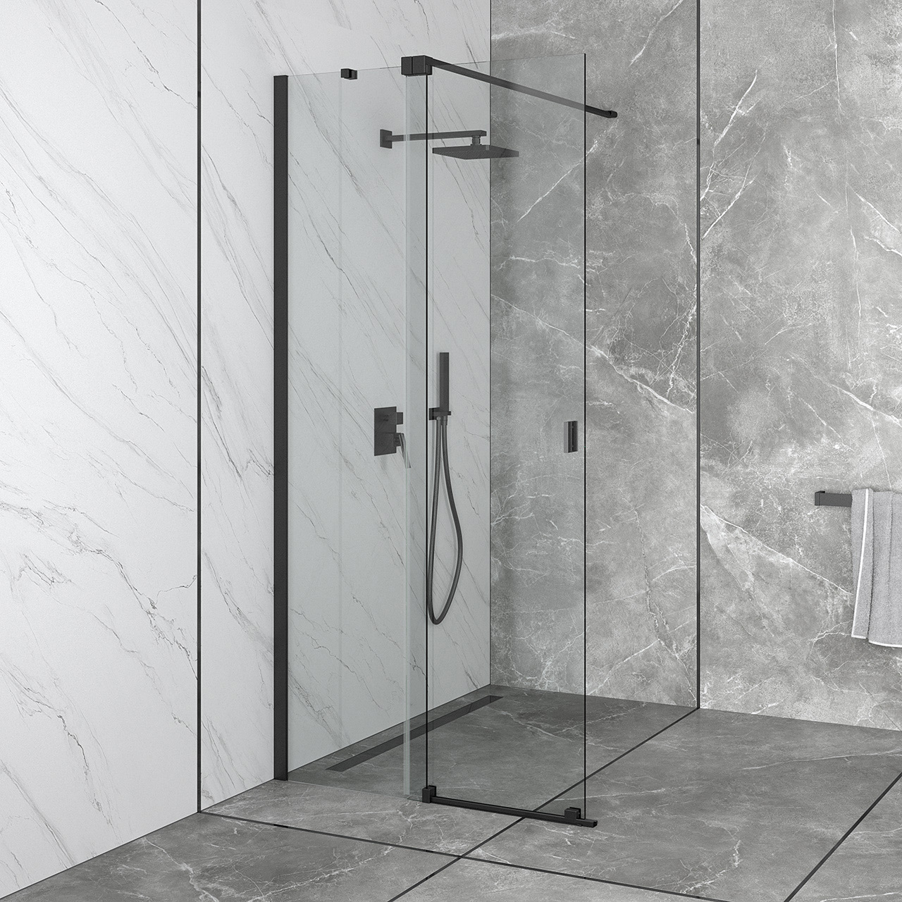 Besco Vayo Black Walk-In ścianka prysznicowa 100 cm czarny mat/szkło przezroczyste VYB-100-200C