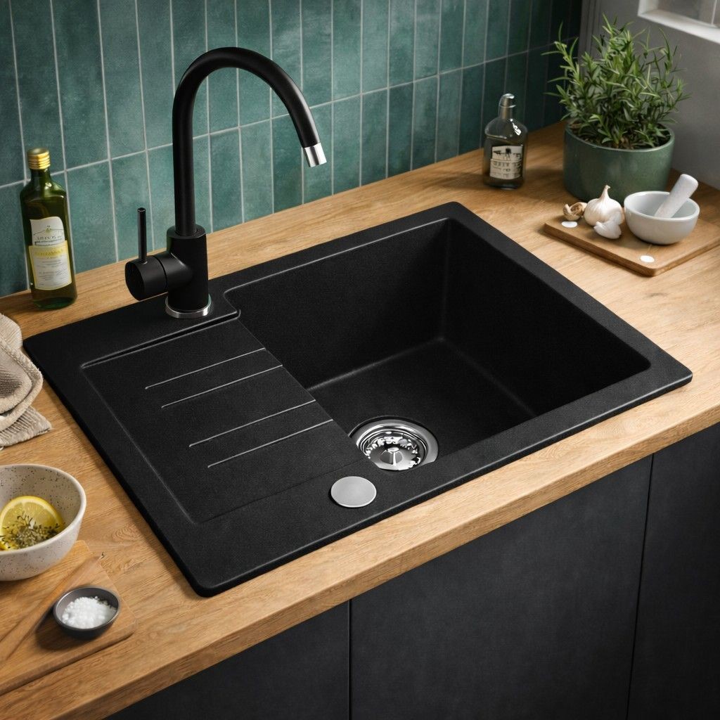 Ruvetti Pino 120 zlewozmywak granitowy 60x44 cm czarny 3001PI_BC120_W - Wysyłka w 24h
