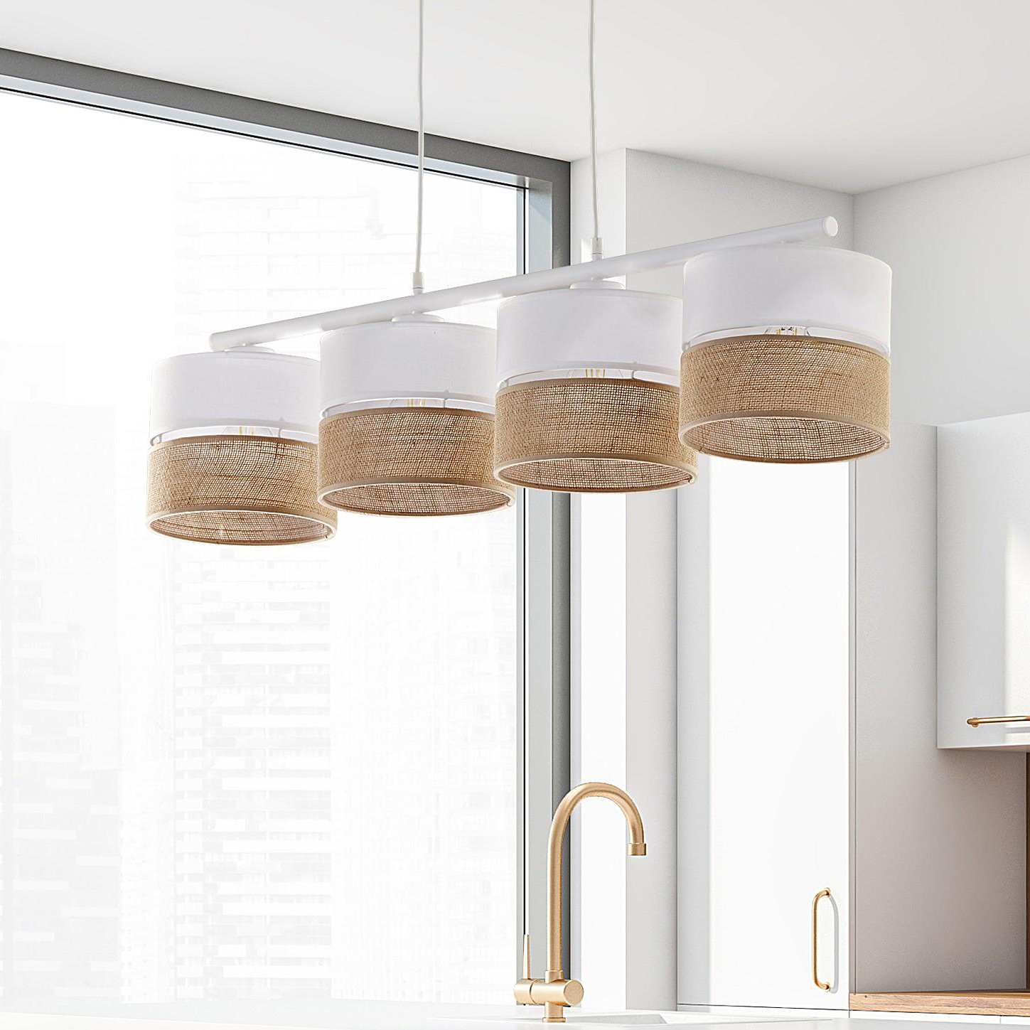 TK Lighting Linobianco lampa wisząca 4x15W biały/brązowy 6576