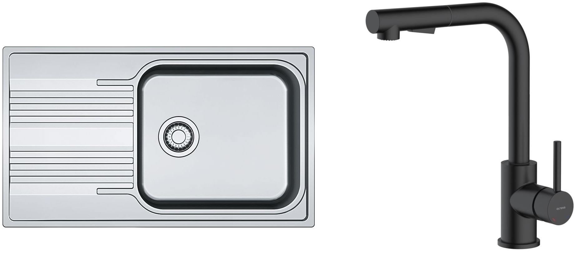 Zestaw Franke Smart SRL 611-86 XL zlewozmywak stalowy 86x50 cm z baterią kuchenną Oltens Myvat len/czarny mat (1010368324, 35205300)