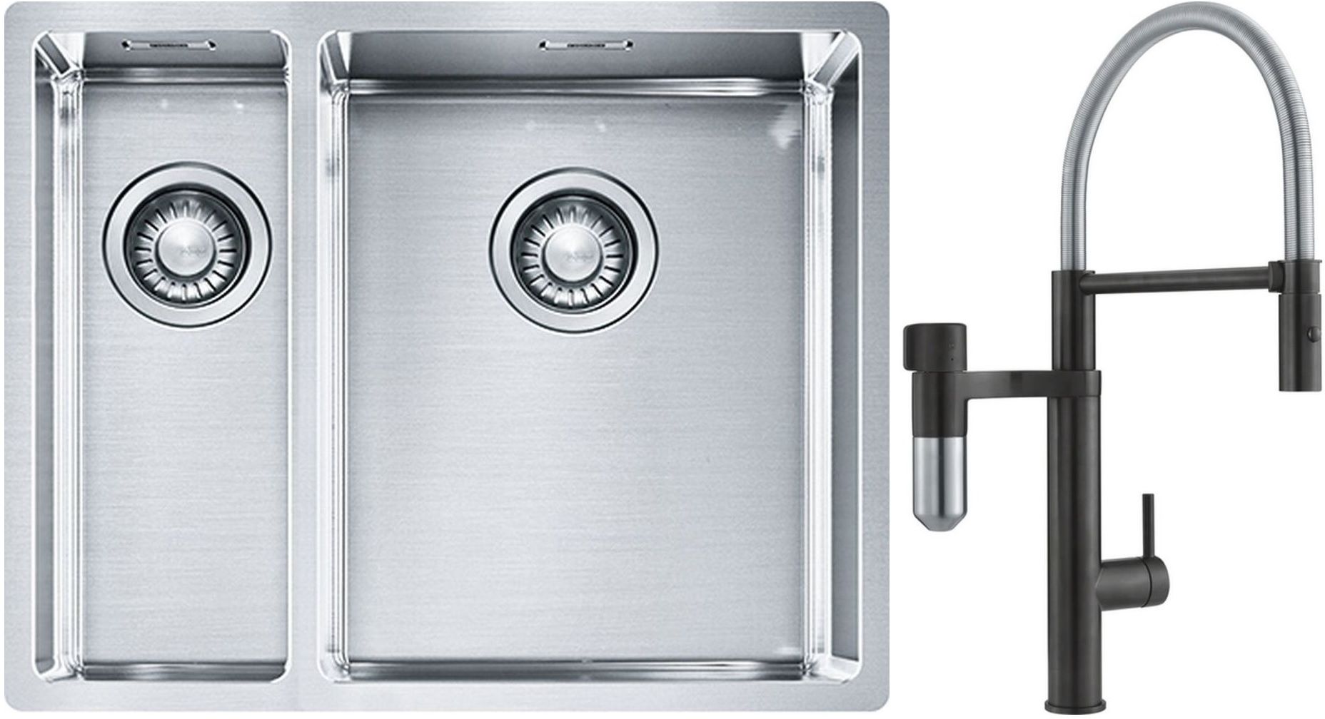 Franke Box BXX 260/160-34-16 zlewozmywak 56x45 cm stalowy z baterią kuchenną Vital Semi-Pro czarny mat/stal (1270369916, 1200621313)