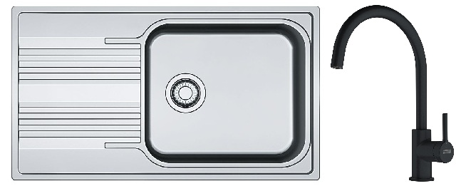 Zestaw Franke Smart zlewozmywak stalowy 86x50 cm z baterią kuchenną Lina XL len/czarny mat (1010368324, 1150626019)