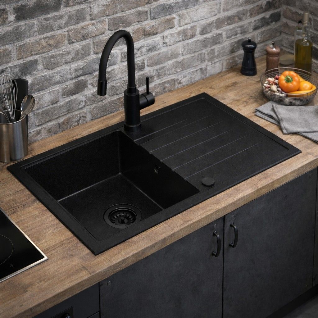Ruvetti Maxi+ zlewozmywak 79x50 cm z baterią czarny LP_3200_MX7950FB_W - Wysyłka w 24h
