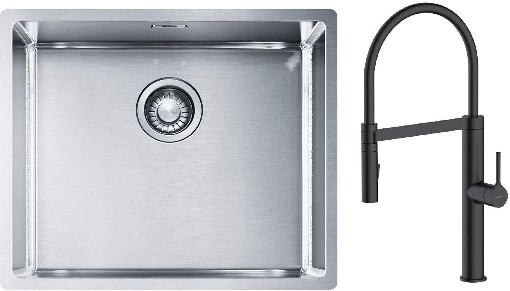 Zestaw Franke Box BXX 210/110-50 zlewozmywak stalowy 54x45 cm z baterią kuchenną Oltens Borga stal/czarny mat (1270453656, 35207300)