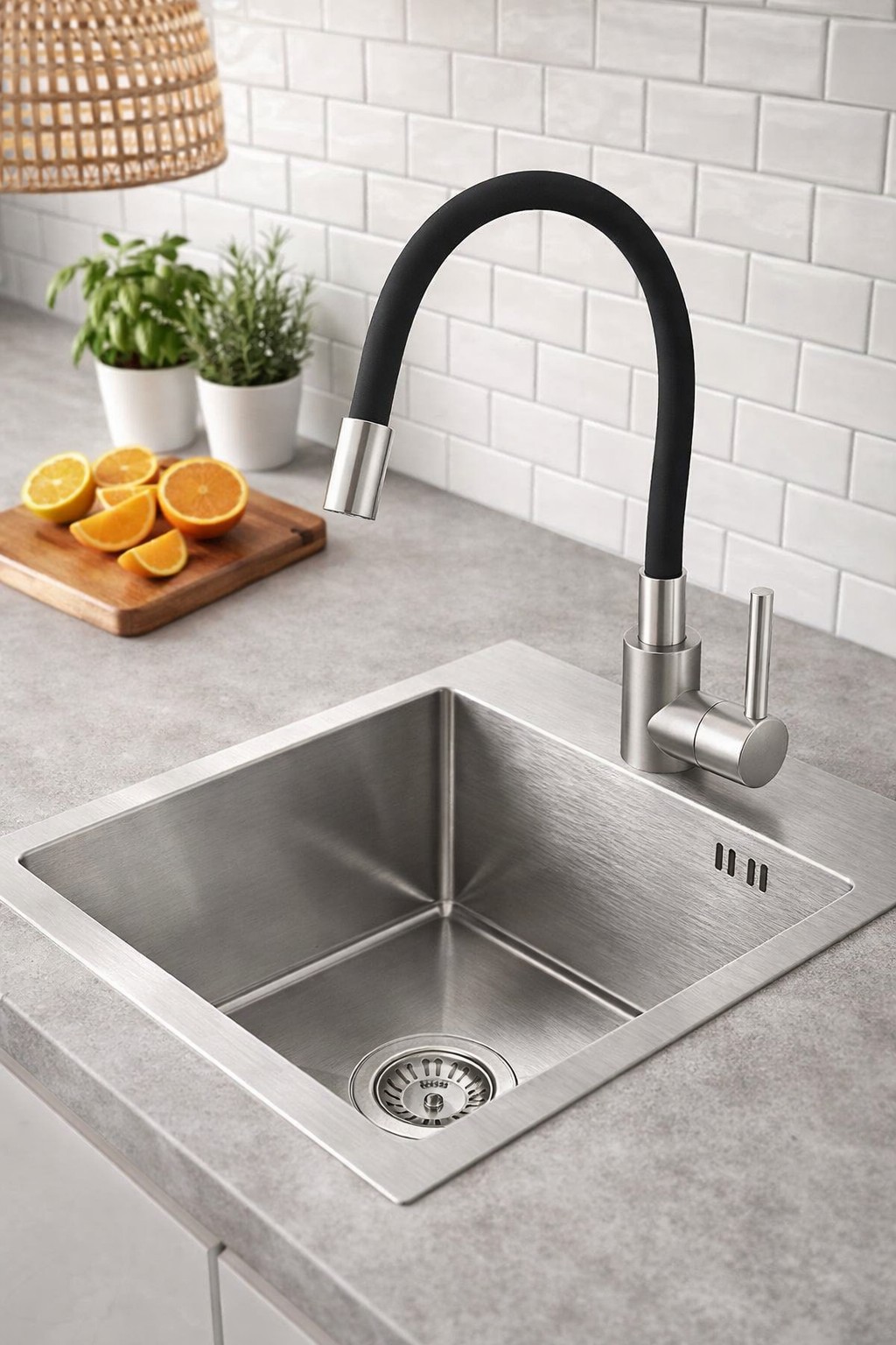 Ruvetti Look zlewozmywak 45x40 cm z baterią stal/czarny LPLOOK405200BSS - Wysyłka w 24h