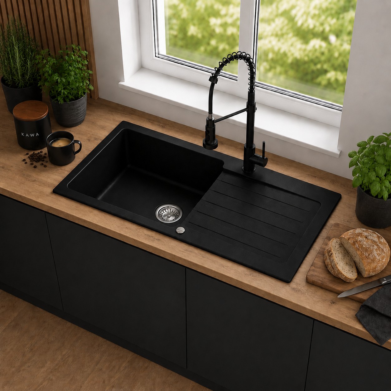 Ruvetti Pineko 160 Long zlewozmywak granitowy 100x50 cm czarny 3001PN_BC160L-W