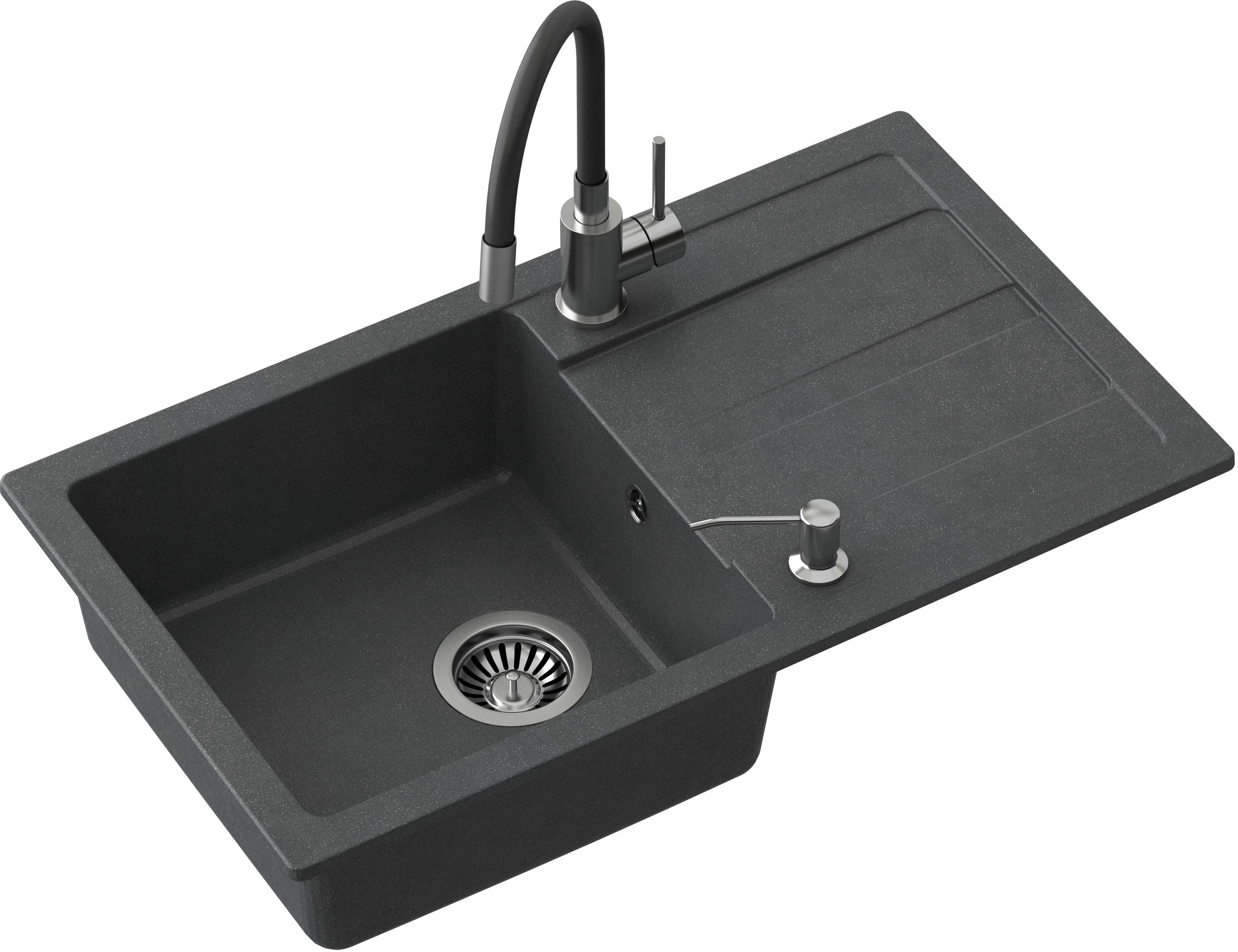 Quadron Ready Max zlewozmywak 77x44 cm czarny z baterią i dozownikiem LA_TQ7744RMCZ - Wysyłka w 24h