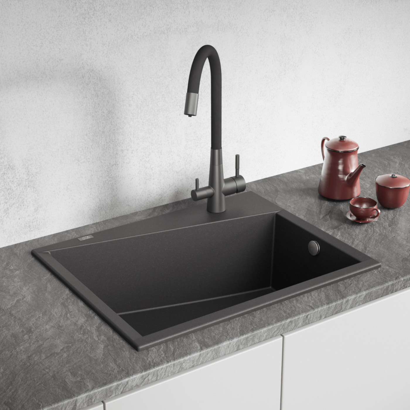 Laveo Grenada zlewozmywak granitowy 60x48 cm czarny SBG710T - Wysyłka w 24h