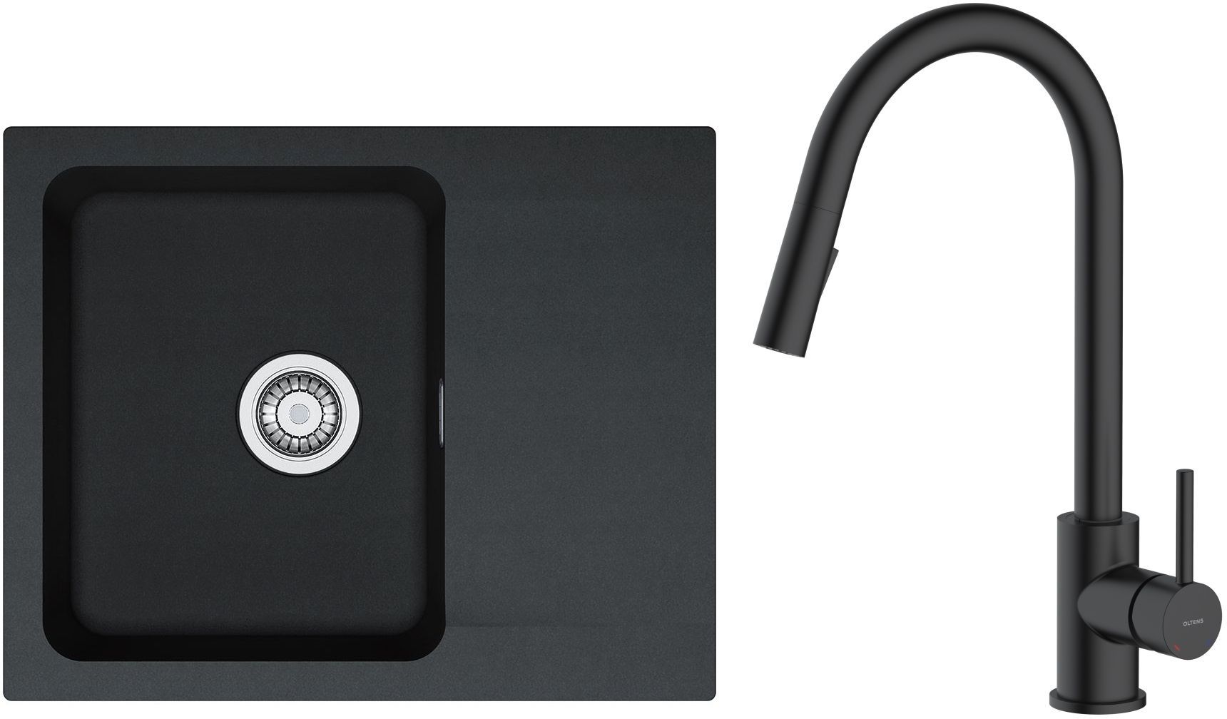 Zestaw Franke Orion OID 611-62 zlewozmywak 62x50 cm z baterią kuchenną Oltens Litla onyx/czarny mat (1140286441, 35204300)