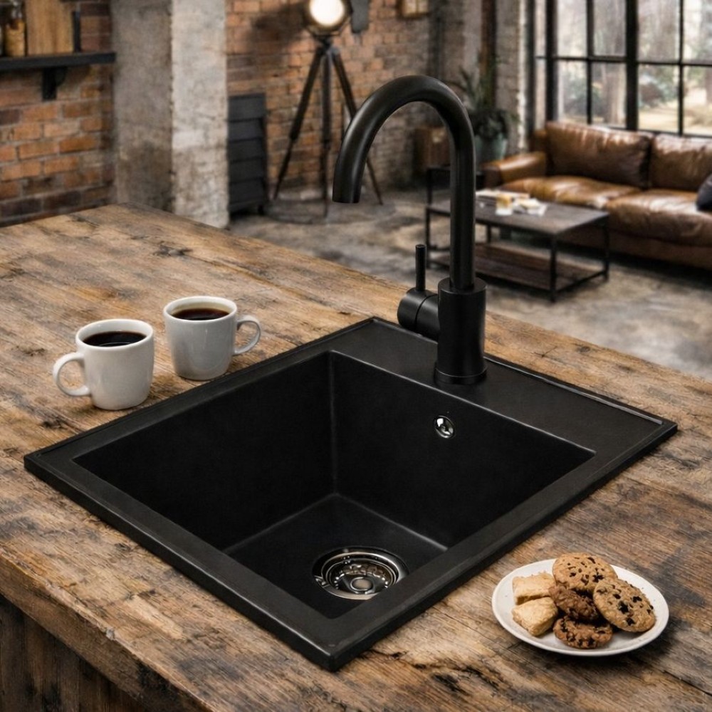 Ruvetti Pino 40 zlewozmywak granitowy 50x40 cm czarny 3001PI_BC40_W - Wysyłka w 24h